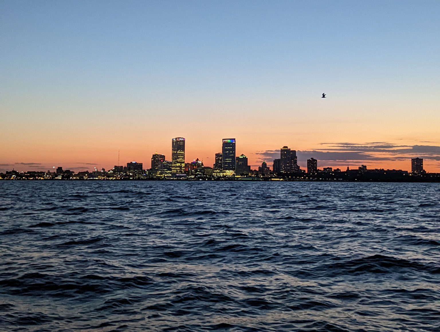 Milwaukee skyline at dusk, seen from Lake Michigan